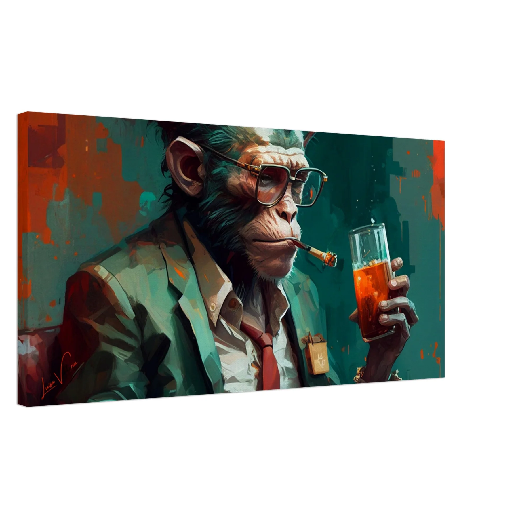 Monkey with cigar and whiskey